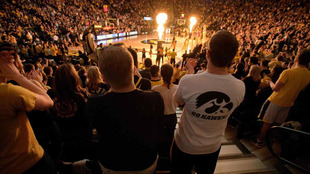 View of fans looking down on the court at Carver Hawkeye Arena